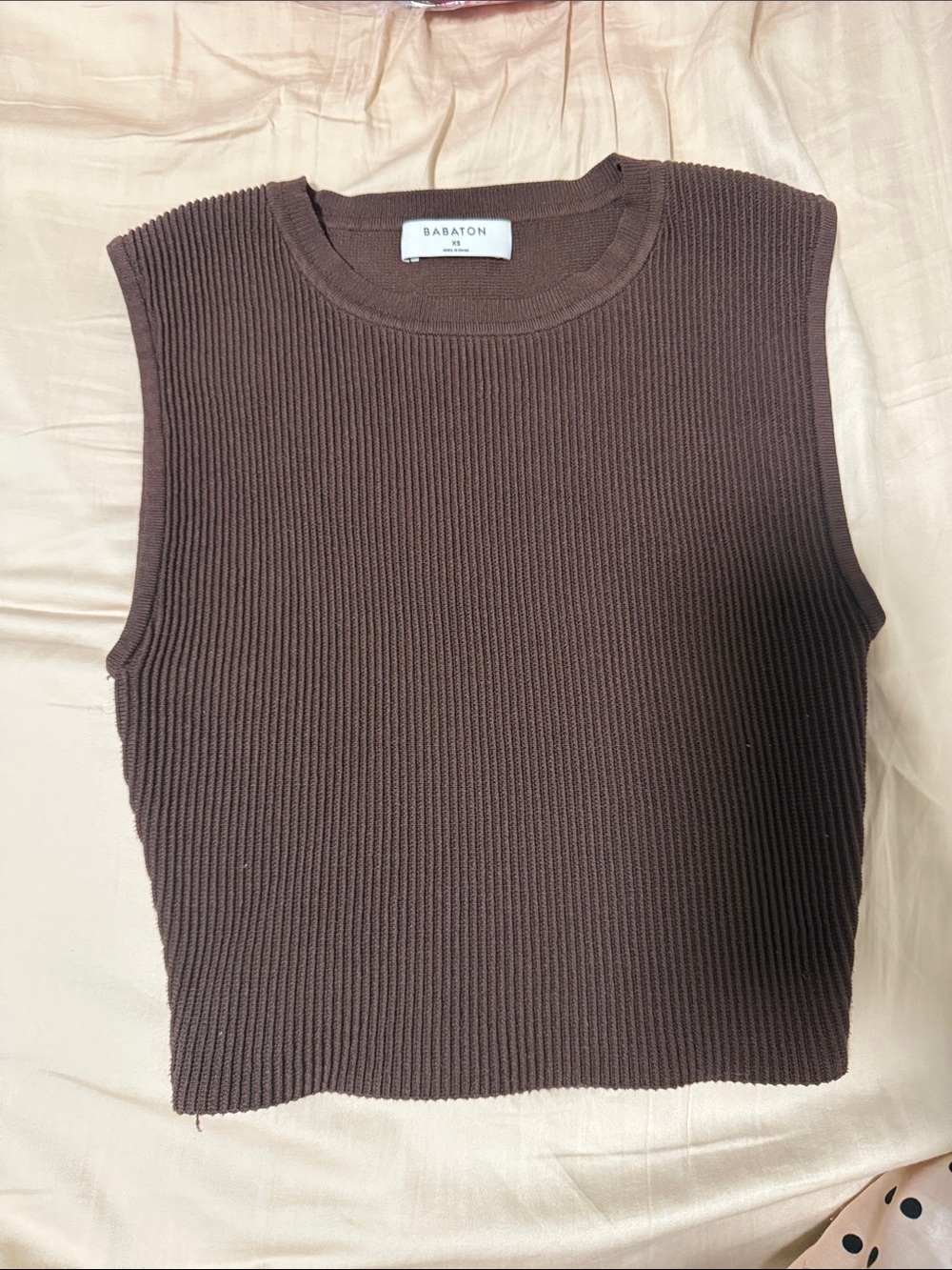 Babaton Dark Brown Ribbed Sleeveless Knit Tank